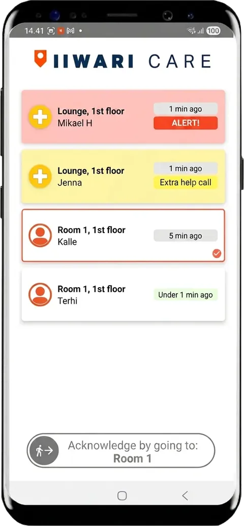 Iiwari Care nurse calls in the mobile app