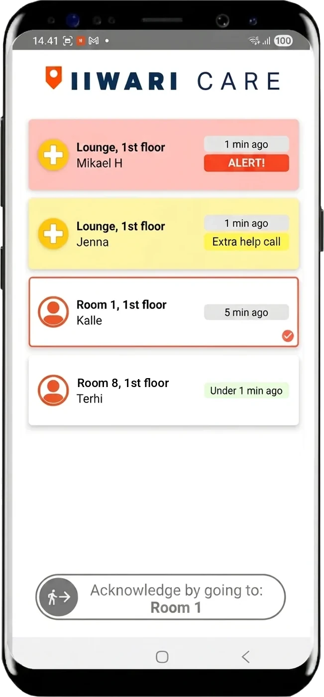 Iiwari Care nurse calls in the mobile app