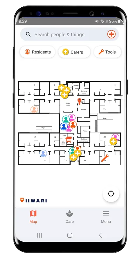 Iiwari Care map in the mobile app